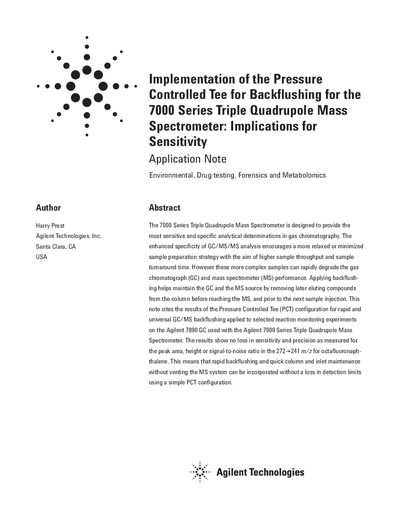 Agilent 7000 Series Triple Quadrupole Mass Spectrometer Pressure Controlled Tee Application Note - cover page