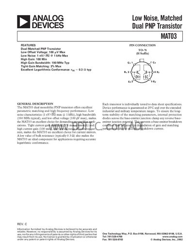 Analog Devices MAT03 Datasheet - cover page