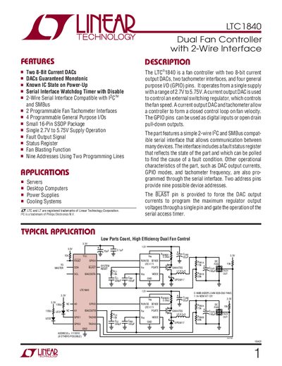 Linear Technology LTC1840 Fan Controller Datasheet - cover page