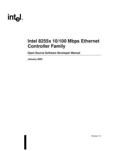 Intel 8255x 10/100 Mbps Ethernet Controller Family Open Source Software Developer Manual - cover page