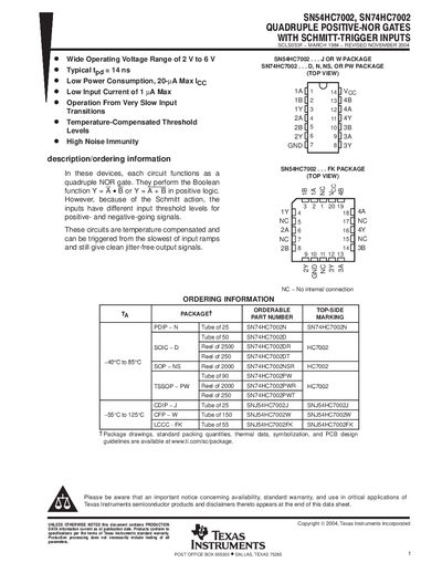 Texas Instruments SN54HC7002 / SN74HC7002 Datasheet - cover page