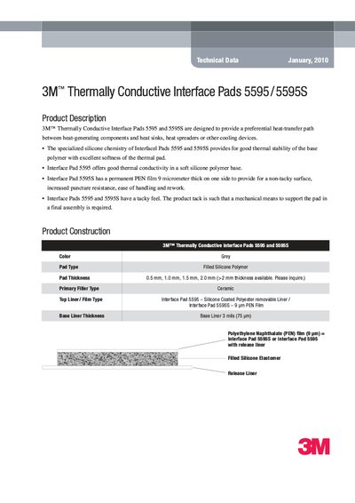 3M 5595/5595S Thermally Conductive Interface Pads Datasheet - cover page
