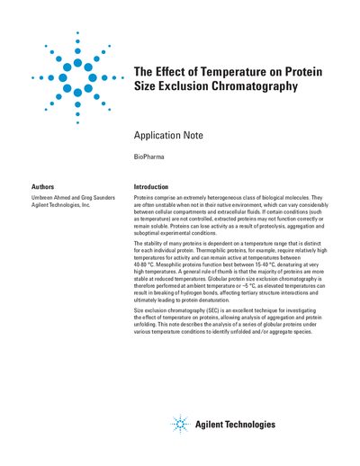 The Effect of Temperature on Protein Size Exclusion Chromatography Application Note - cover page