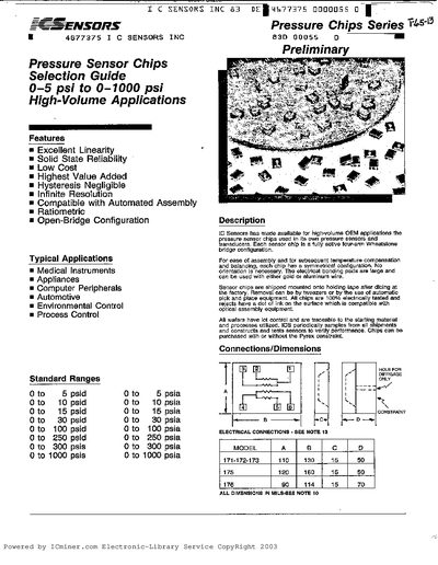 IC Sensors Pressure Chips Series Selection Guide - cover page