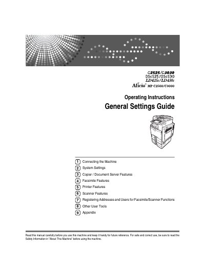 Xerox Aficio MP C2500/C3000 Operating Instructions General Settings Guide - cover page