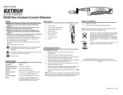 Extech DA50 Non-Contact Current Detector User's Guide