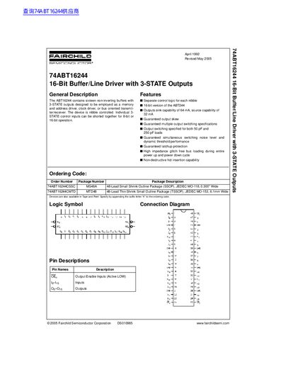 FAIRCHILD semiconductor 74ABT16244 16-Bit Buffer/Line Driver with 3-STATE Outputs handbook - cover page