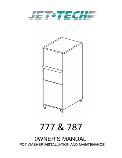 Jet-Tech 777 & 787 Pot Washer Installation and Maintenance Manual - cover page