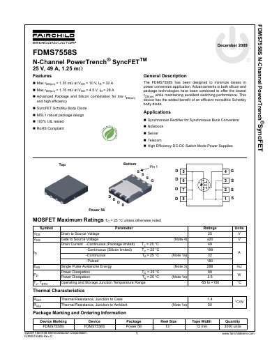 Fairchild FDMS7558S N-Channel PowerTrench SyncFET Datasheet - cover page