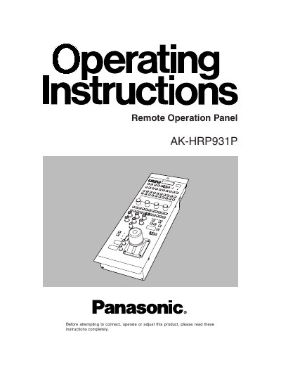 Panasonic AK-HRP931P Remote Operation Panel User Manual - cover page