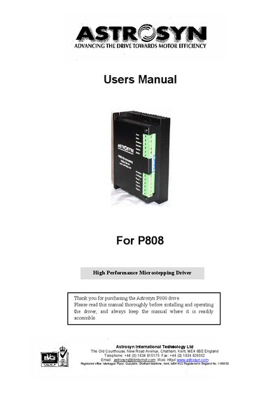 Astrosyn P808 High Performance Microstepping Driver User Manual