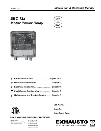 Exhausto EBC 12x Motor Power Relay Installation & Operating Manual - cover page