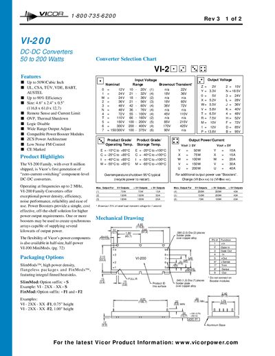 Vicor VI-200 DC-DC Converters Datasheet - cover page