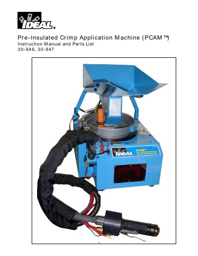 IDEAL PCAM 30-946/30-947 Pre-Insulated Crimp Application Machine Instruction Manual and Parts List - cover page