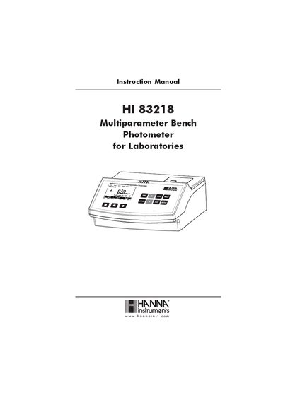 Hanna Instruments HI 83218 Multiparameter Bench Photometer Instruction Manual