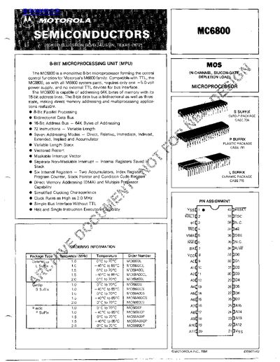 Motorola MC6800 Microprocessor Datasheet - cover page