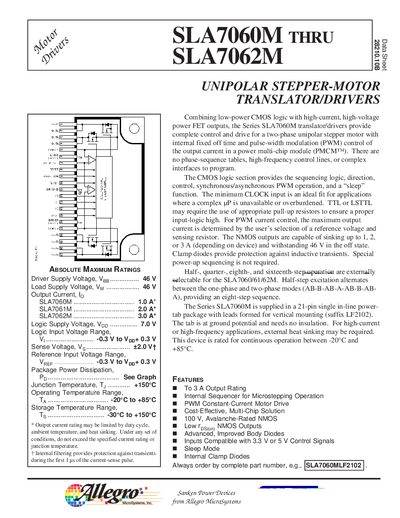 ALLEGRO MICROSYSTEMS SLA7060M THRU SLA7062M UNIPOLAR STEPPER-MOTOR TRANSLATOR/DRIVERS - cover page