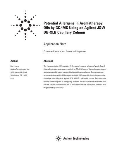Agilent J&W DB-XLB Capillary Column Application Note for GC/MS Allergen Analysis - cover page