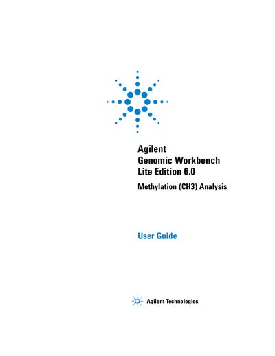 Agilent Genomic Workbench Lite Edition 6.0 Methylation (CH3) Analysis User Guide - cover page