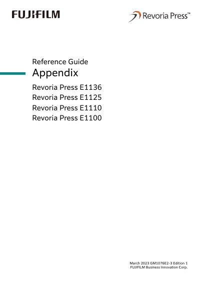FUJIFILM Revoria Press E1136/E1125/E1110/E1100 Reference Guide Appendix - cover page