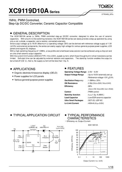 Torex XC9119D10A Series Step-Up DC/DC Converter Datasheet - cover page