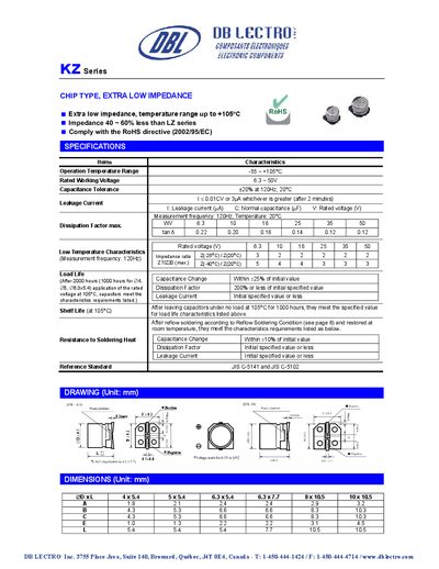 DB LECTRO KZ Series Capacitor Datasheet - cover page