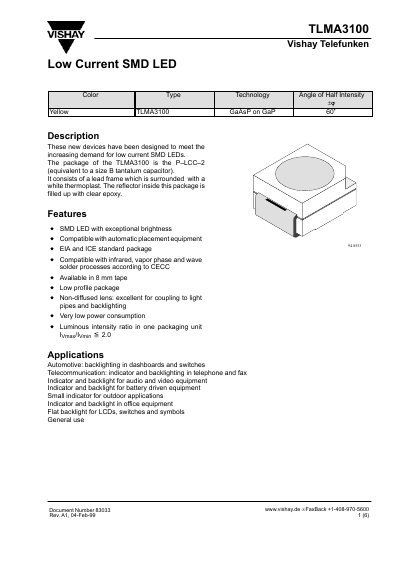 Vishay TLMA3100 SMD LED Datasheet - cover page