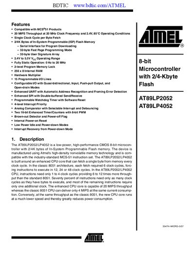 Atmel AT89LP4052 Datasheet - cover page