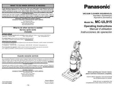 Panasonic MC-UL915 Vacuum Cleaner Operating Instructions - cover page