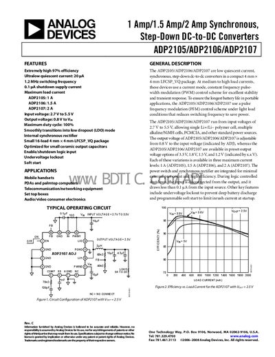 Analog Devices ADP2105/ADP2106/ADP2107 Synchronous Step‑Down DC‑DC Converter Datasheet - cover page