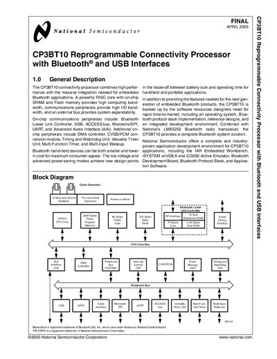 National Semiconductor CP3BT10 Connectivity Processor Handbook - cover page