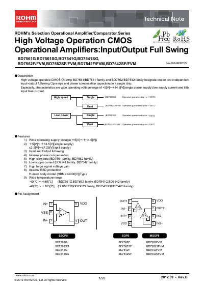 ROHM BD7562SFVM Operational Amplifier Technical Note - cover page