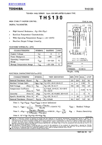 TOSHIBA THS130 Hall Sensor Datasheet - cover page