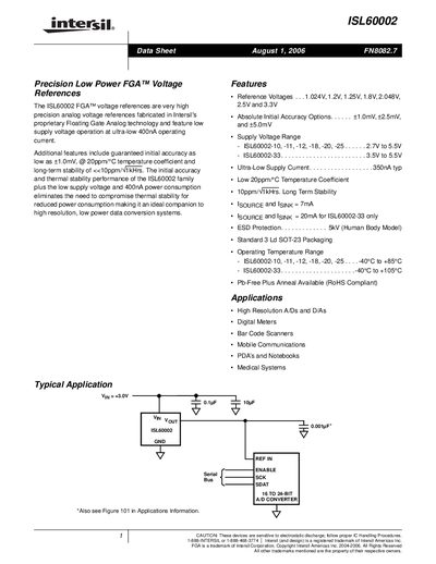 Intersil ISL60002 Voltage Reference Datasheet - cover page