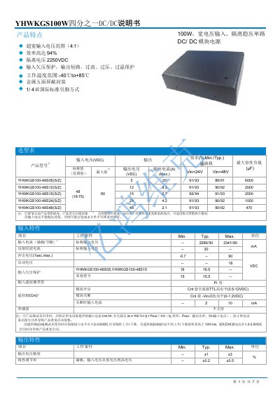 YHWKGS YHWKGS100 Series DC/DC Module Datasheet