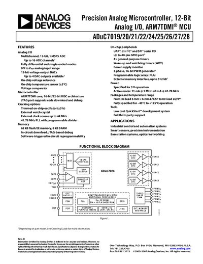 ANALOG DEVICES Precision Analog Microcontroller 12-Bit Analog I/O ARM7TDMI MCU ADuC7019/20/21/22/24/25/26/27/28 handbook - cover page