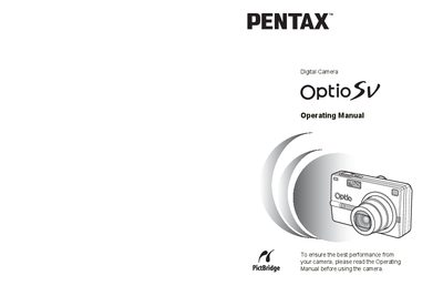 Pentax Optio SV Digital Camera Operating Manual - cover page