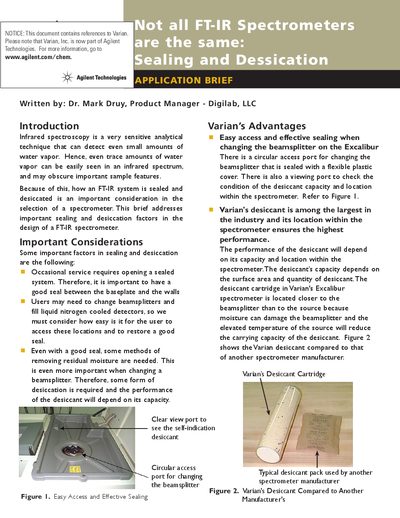 Agilent Excalibur FT-IR Spectrometer Sealing and Desiccation Application Brief - cover page