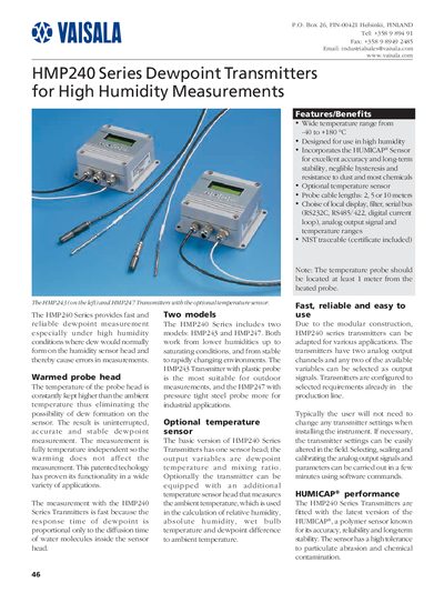 Vaisala HMP240 Series Dewpoint Transmitter User Manual - cover page