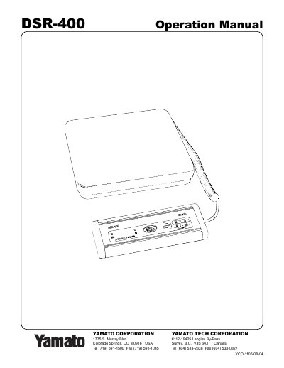 Yamato DSR-400 Scale Operation Manual - cover page