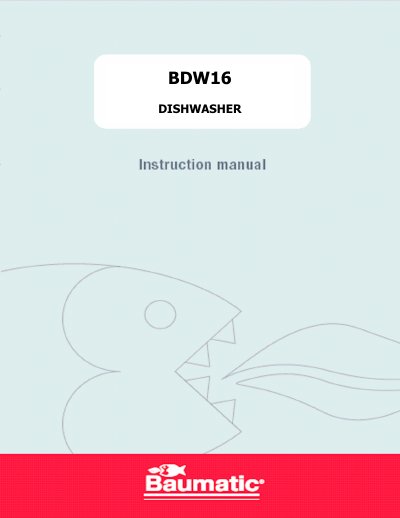 Baumatic BDW16 Dishwasher User Manual - cover page
