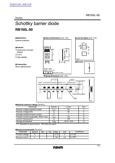ROHM RB160L-90 Diode Datasheet - cover page