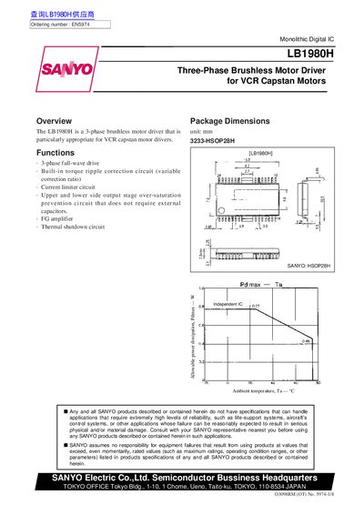 SANYO LB1980H Datasheet - cover page