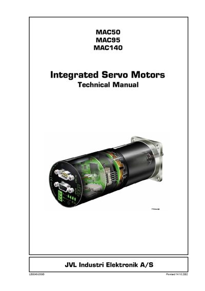 JVL MAC50, MAC95, MAC140 Integrated Servo Motors Service Manual - cover page