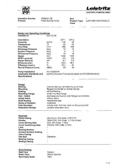 Leistritz L3MF-060/120-IFOKSO-G Three Spindle Pump Quotation - cover page