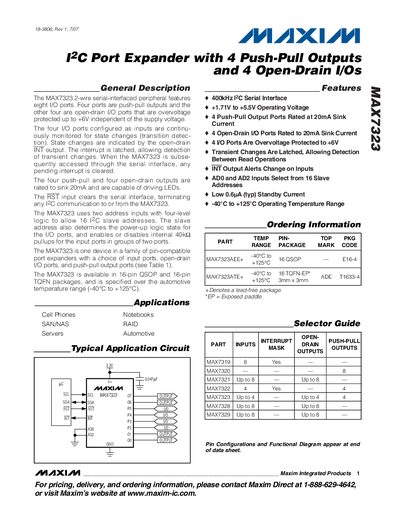 Maxim Integrated MAX7323 I2C Port Expander Datasheet