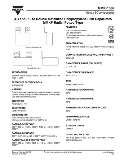Vishay MMKP 386 Capacitor Datasheet - cover page