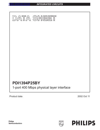 Philips PDI1394P25BY 1-port 400 Mbps Physical Layer Interface Datasheet