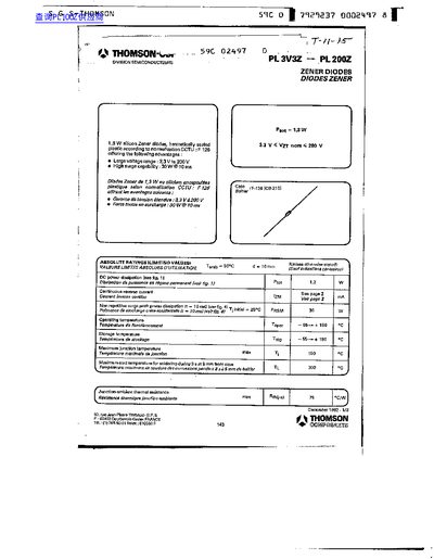 Thomson PL3V3Z - PL200Z Zener Diodes Datasheet - cover page