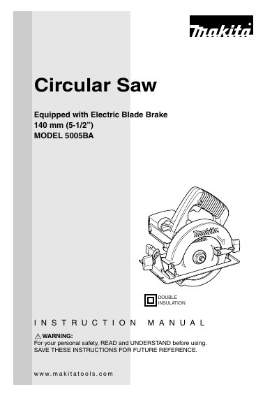 Makita 5005BA Circular Saw Instruction Manual - cover page